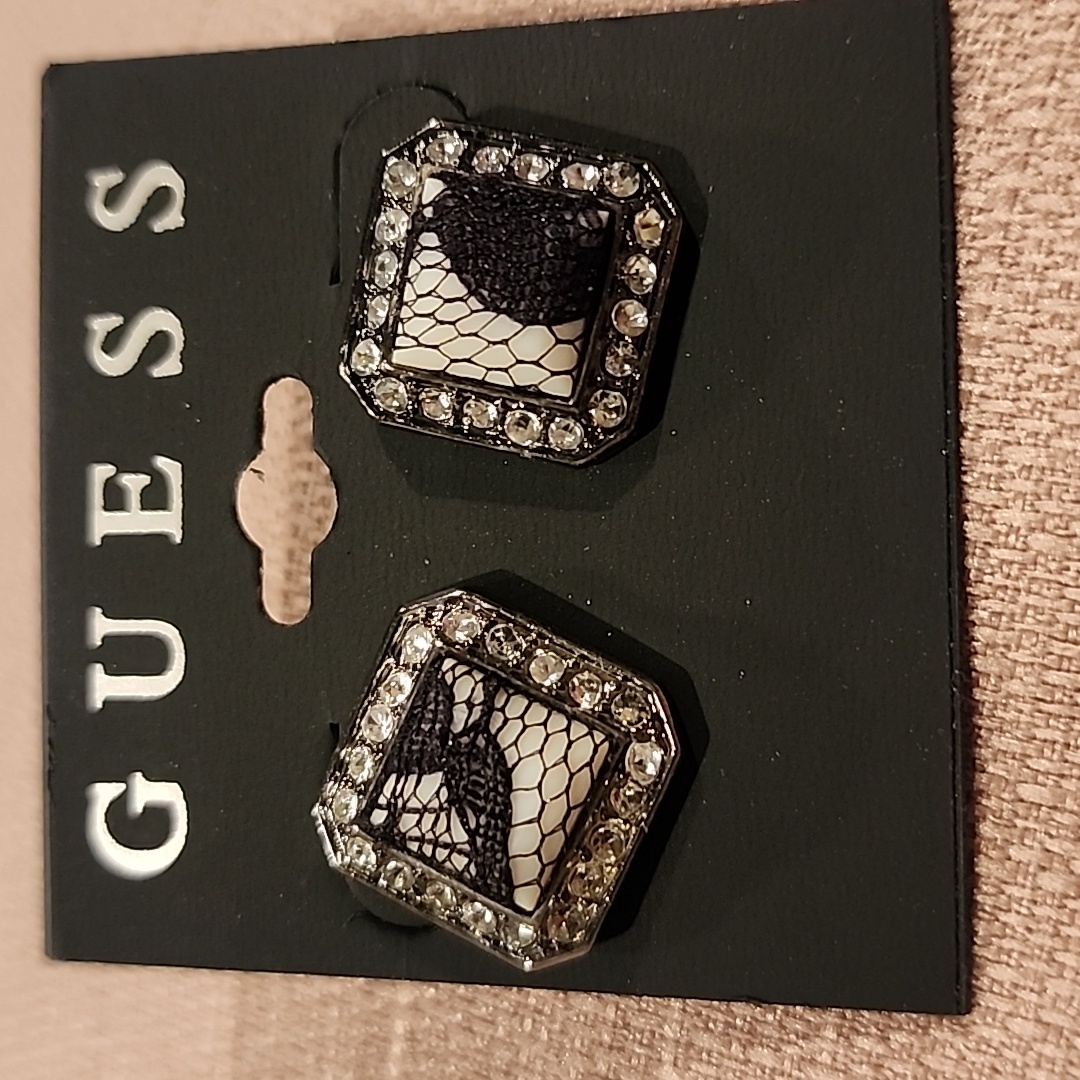 New Guess Lace Embellished Post Earrings With Rhinestones 24$